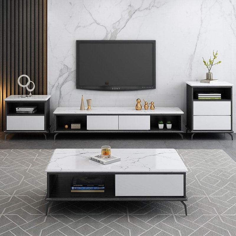 Nordic marble coffee table TV cabinet combination Simple modern living room Small household Italian light luxury rock board