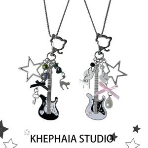 Black Electric Guitar Necklace Pendant with Unique Design, Fashionable Accessory for Women, Keychain, Bag Charm, Long Pendant