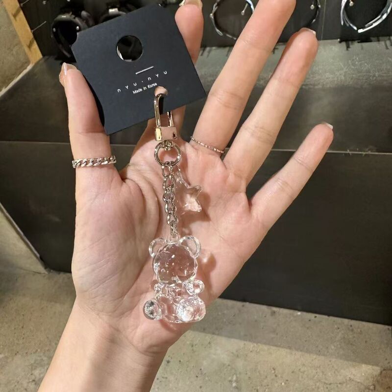 Korean Style Transparent Bear Pendant, Three-Dimensional Cartoon Cute Couple Keychain, Student Backpack Decoration, Personalized and Creative