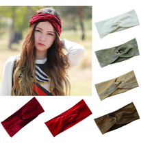 Korean version of retro hair accessories female velvet hair band Korean headband gold velvet wide-side cross headband headgear hair hoop