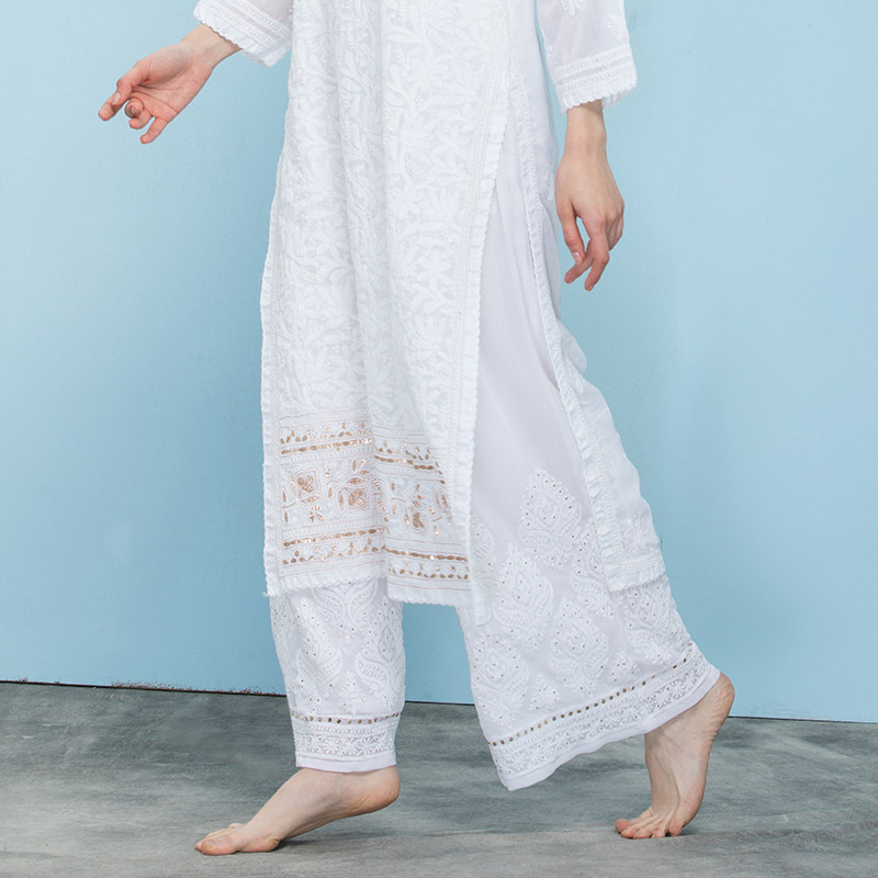 Indian georgette hand-embroidered sequined wide-leg pants yoga pants meditation pants multi-color spring and summer breathable