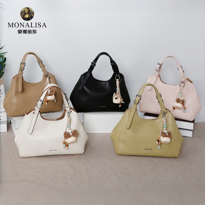 Monalisa Mona Lisa 2026 New Women's Bag Cowhide Solid Color Soft Fashionable Handbag Textured Women's Bag