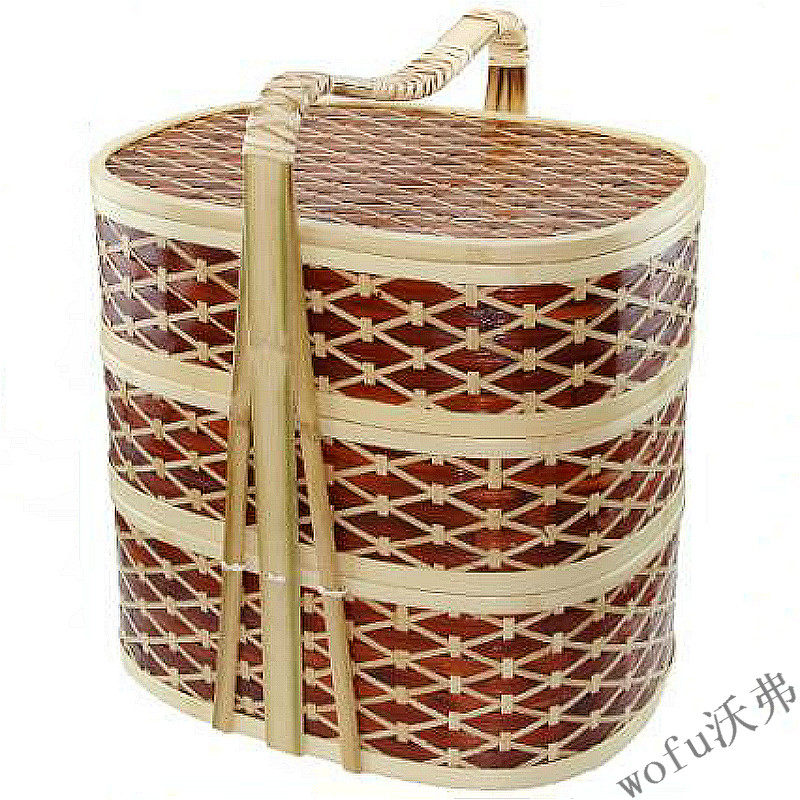 Three - layer egg - type cross - flower delivery basket takeaway bamboo pack lunch box handcuff basket multi - layer Bye fruit basket