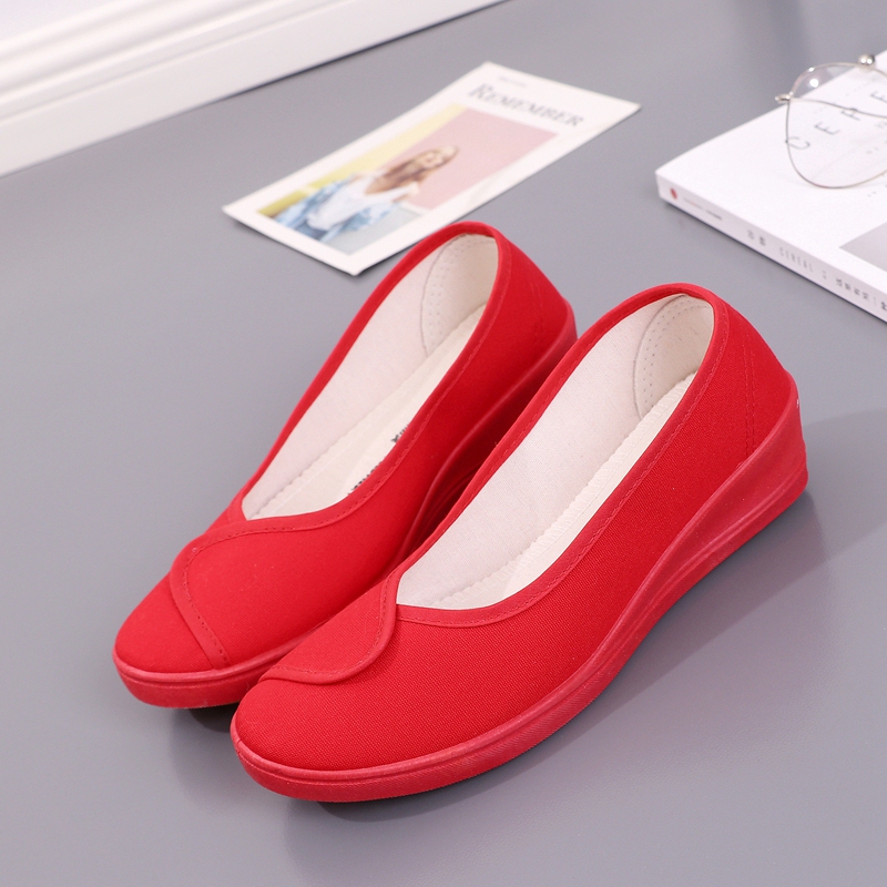 Yizi Brand Nurse Shoes Red Cloth Shoes Wedge Heel Red Canvas Shoes Women's Shoes Wedding Shoes Hospital Beauty Salon Work Shoes