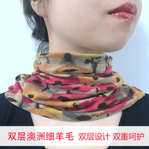 Autumn and winter new double-layer Australian fine wool scarf printing wrap warm neck collar on both sides