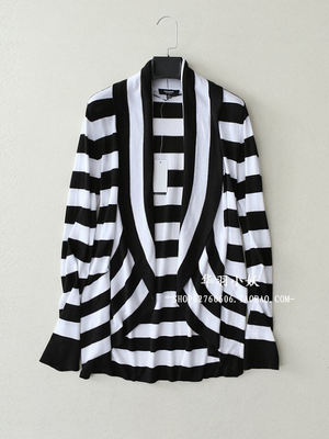 Clearance sale of early autumn welfare foreign trade original single soft all-cotton simple striped knitted cardigan shawl jacket
