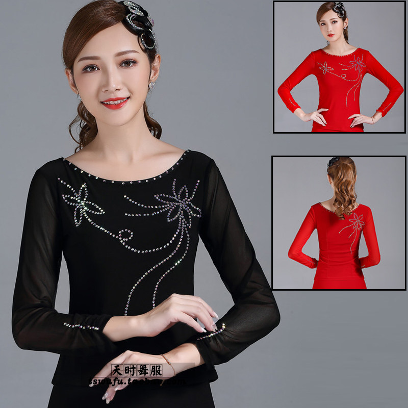 Imported crystal Maao diamond Latin dance modern dance national standard dance three steps to step on the Kitba sailor dance square dance long sleeves