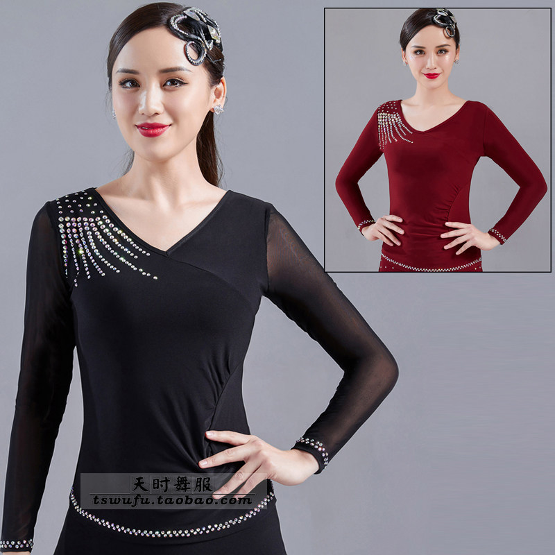 Imported Crystal Leo Drilling Latin Dance Modendance National Peugeot Three steps on the Gitbar Water Soldiers Dance Square Dance Long Sleeve-Taobao