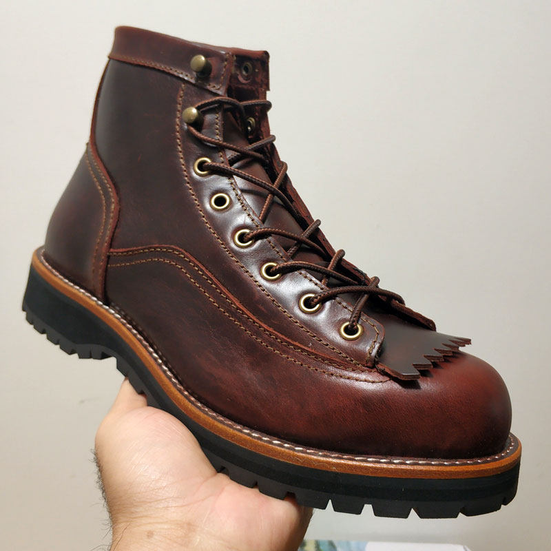 Ami khaki high-top tooling shoes men's first layer cowhide casual boots American retro men's riding paratrooper boots Martin boots