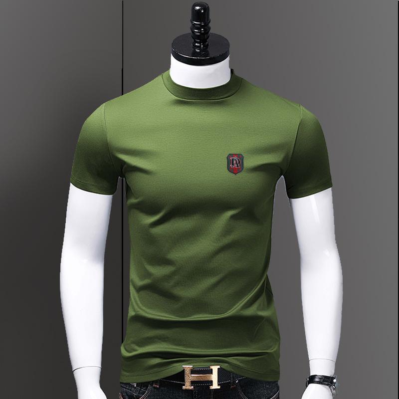 Double Mercerized Cotton Men's Half-High Collar Short-Sleeved T-Shirt, High Elasticity and Softness, Men's Summer Half-Sleeved Small High Collar T-Shirt