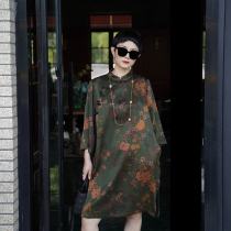 50 mmi heavy satin and puree dyeing and scented clouds yarn New Chinese improvement medium long section qipao sloped door broadside open fork and summer