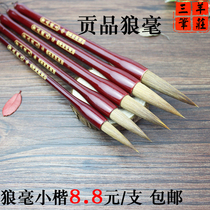 Sanye Pen Zhuang tribute wolf brush beginner calligraphy class training pure wolf small and medium Kai bucket big brush