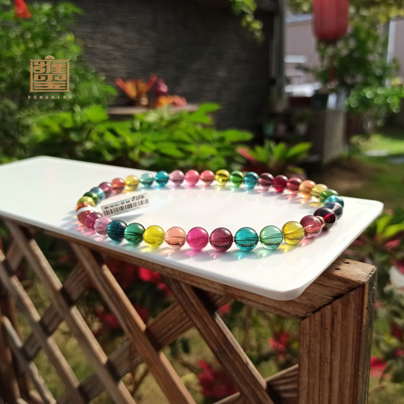 Yongxi Natural Brazilian Tourmaline Bracelet for Women, Rainbow Color, Collectible Grade, Candy Color, Multi-Layer, Single-Layer, Gift Yongxi Natural Brazilian Tourmaline Bracelet for Women, Rainbow Color, Collectible Grade, Candy Color, Multi-Layer, Single-Layer, Gift
