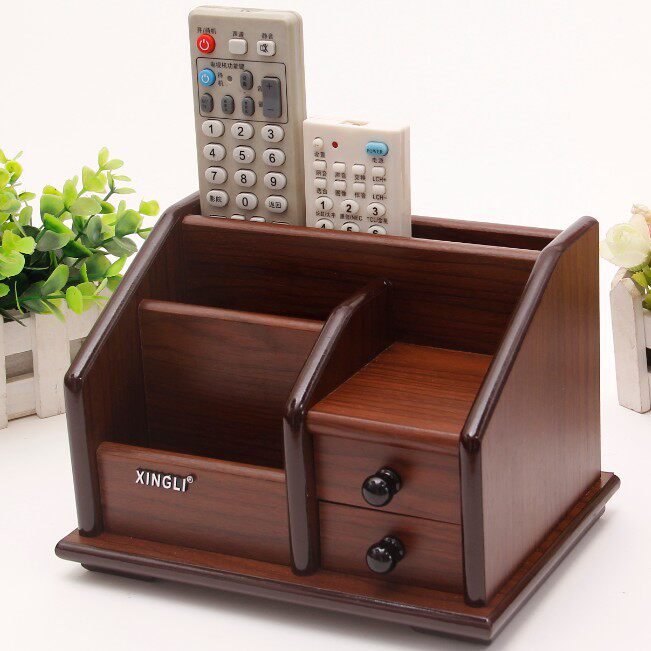 Creative European style living room tea table wood grain color wood desk stationery mobile phone desktop remote control containing box frame