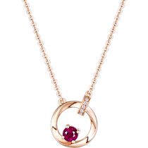 Lukfook Jewelry Glossy 18k Gold Necklace Womens O-shaped Chain Ruby Diamond Set Chain Pricing F48DSKN0006R