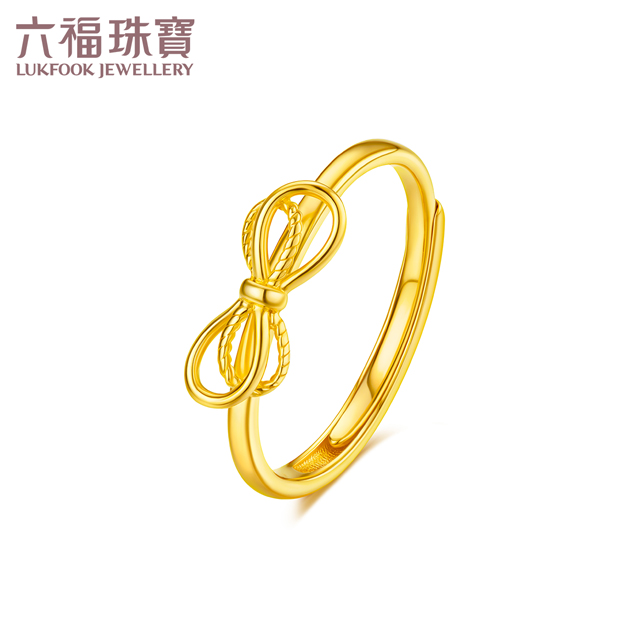 六福珠宝蝴蝶结黄金戒指光影金5G足金戒指送女友定价L18A1TBR0001