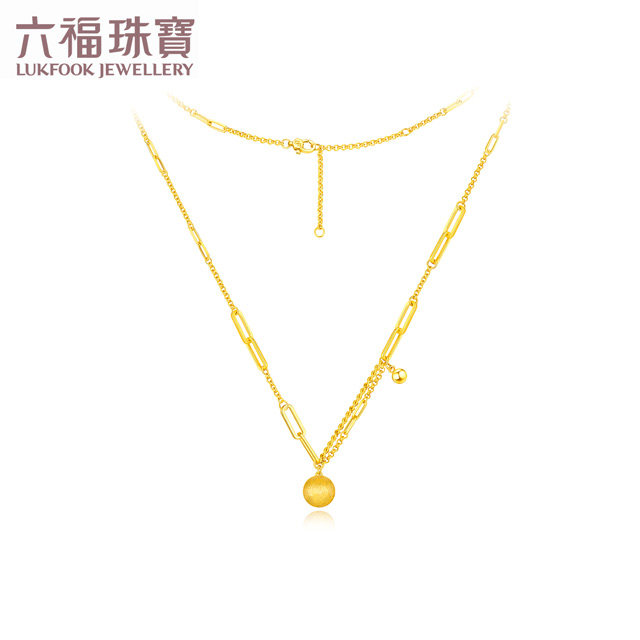 六福珠宝有球币应黄金项链女小金球吊坠光影金套链计价GJGTBN0003【联系客服补货】