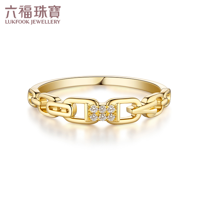 六福珠宝时尚链条18K金钻石戒指女款正品钻戒送礼定价cMDSKR0002y【联系客服补货】