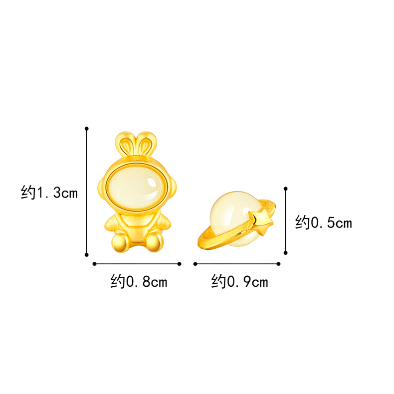 六福珠宝兔子宇航员黄金耳钉十二生肖和田玉耳饰定价FQA1TBE0004