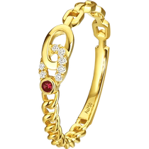Lukfook Jewelry Fashion Ruby Closed Ring Chain 18k Gold Diamond Ring Women Pricing cMDSKR0043Y