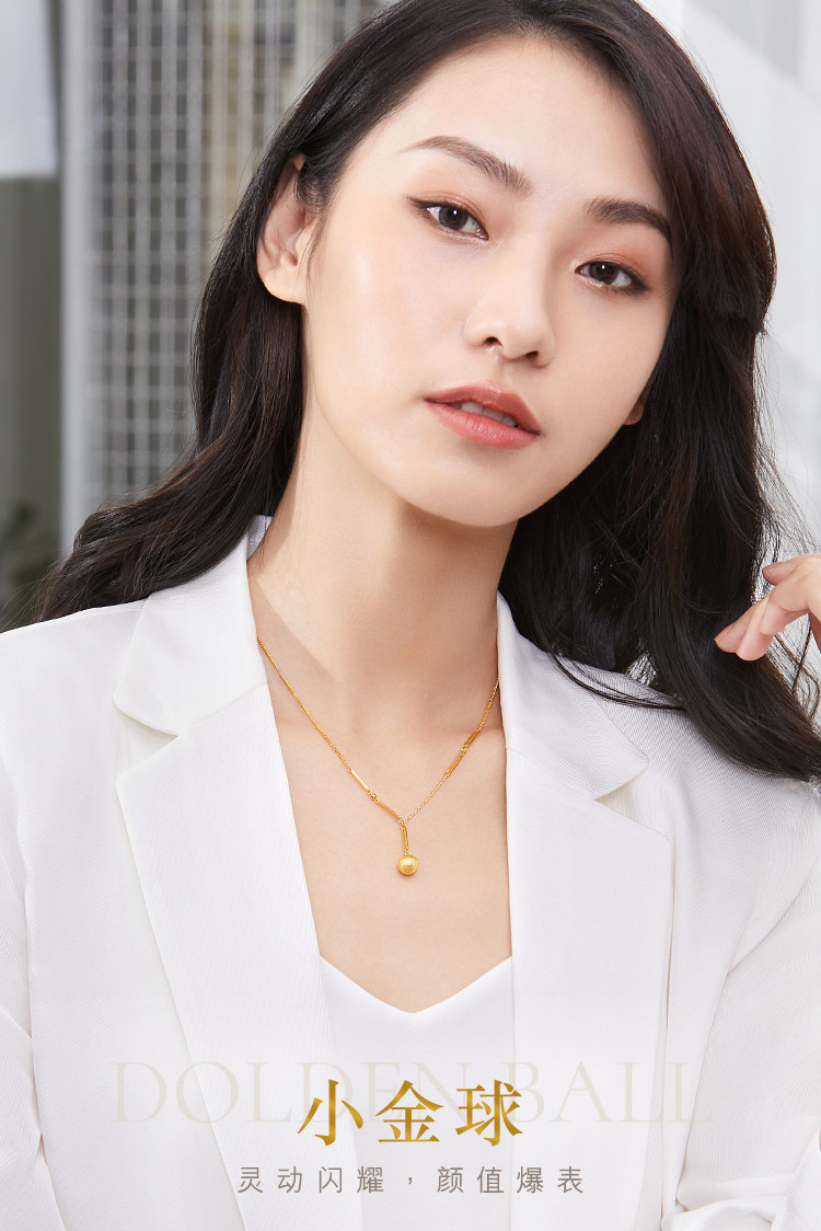 【店庆特惠】六福珠宝有球币应小金珠黄金项链女5G光影金套链计价L19TBGN0005
