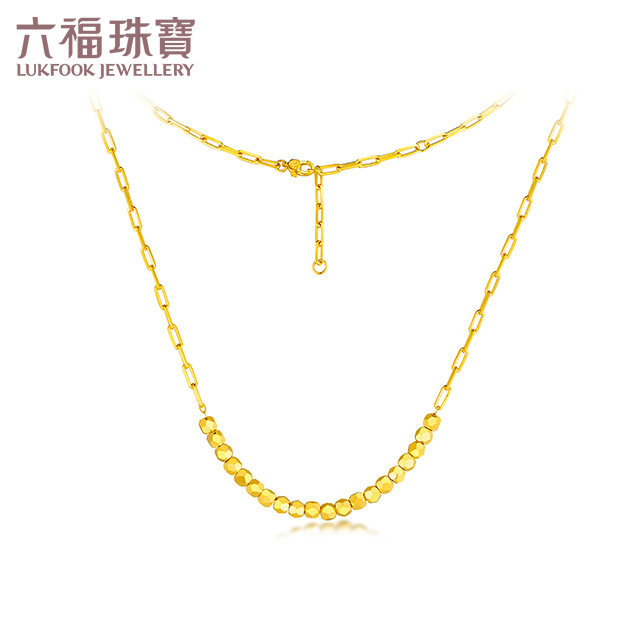 六福珠宝蹦迪珠黄金项链女光影金5G金子吊坠套链计价L19TBGN0002【1V1直播看货】