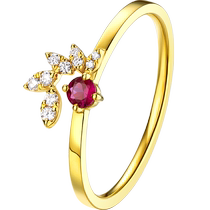 Lukfook Jewelry Versatile Ruby Ring Womens 18k Gold Diamond Closed Ring Gift Pricing cMDSKR0055Y