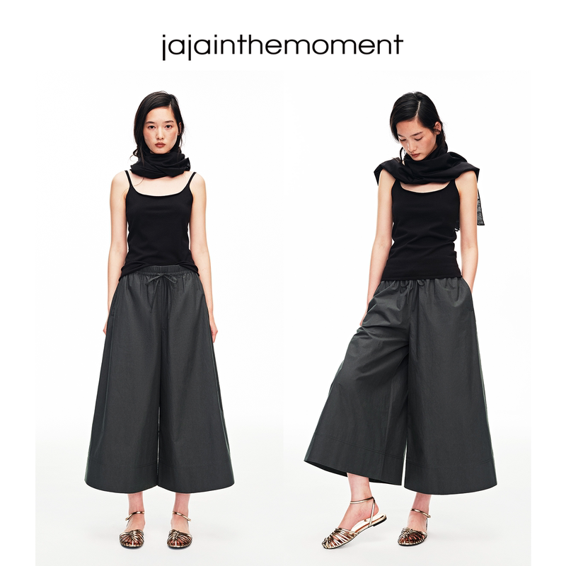 Jaja Vacation-Style Micro-Textured A-Line Silhouette Cropped Wide-Leg Pants Tr040016 Jaja Vacation-Style Micro-Textured A-Line Silhouette Cropped Wide-Leg Pants Tr040016