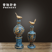 Living room decoration American modern neoclassical home furnishings set two relief ceramic resin bird ornaments direct sales
