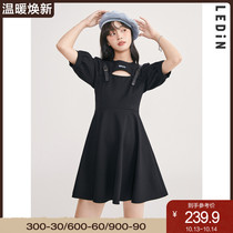 Lechi hollow waist dress 2021 summer new little black dress female punk design sense pop skirt sweet and spicy
