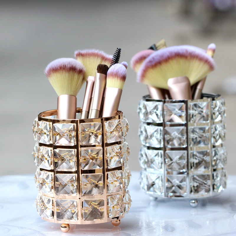 Eurostyle Light Lavish Makeup Brush Containing Drum Gold Crystal Brush Bucket Color Makeup Brow Brush Cosmetics Containing Finishing Box