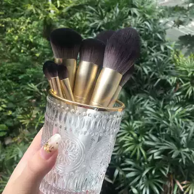 Embossed glass gold rim makeup brush storage tube retro transparent makeup brush bucket storage box desktop brush eyebrow bucket