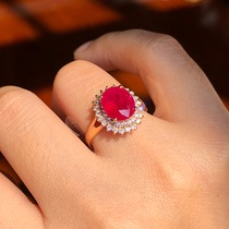 Lumei Jewelry Natural Burmese Ruby Ring 18K Gold Jewelry Inlaid Diamond Women Ring Color Treasure Custom