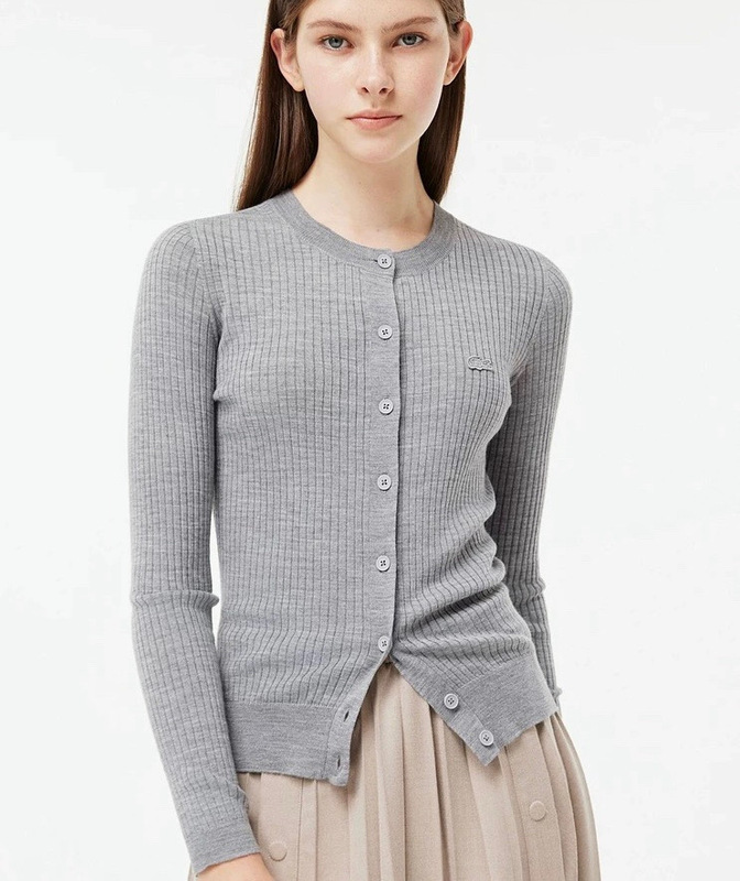 Efish Autumn/Winter New Round Neck Knitted Cardigan for Women, Slimming Sweater, Base Layer Wool Knitwear, Slim Fit Ribbed Knit