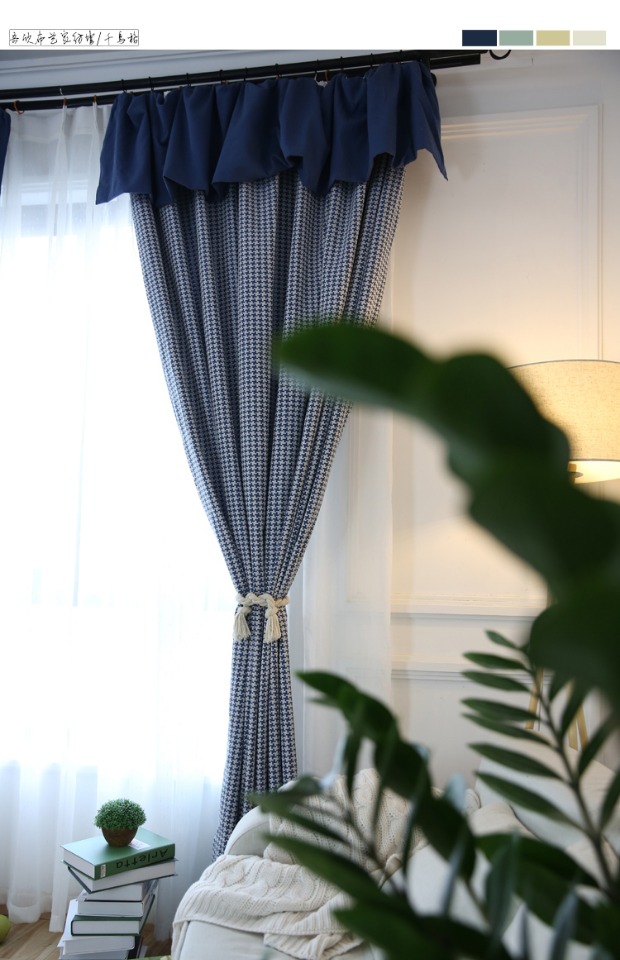Màu xanh mới Rèm cửa Trung Quốc Phong cách Mỹ Phòng khách Bắc Âu Phòng ngủ Bay Window Hoàn thành Sản phẩm Tùy chỉnh Hiện đại Đơn giản Jacquard Retro - Phụ kiện rèm cửa móc treo rèm