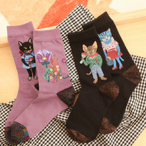 New Product Recommendation 2021 Spring Summer Cartoon Kitty Rabbit Individuality Jacquard AB Version Short Cotton Socks Children Black Purple