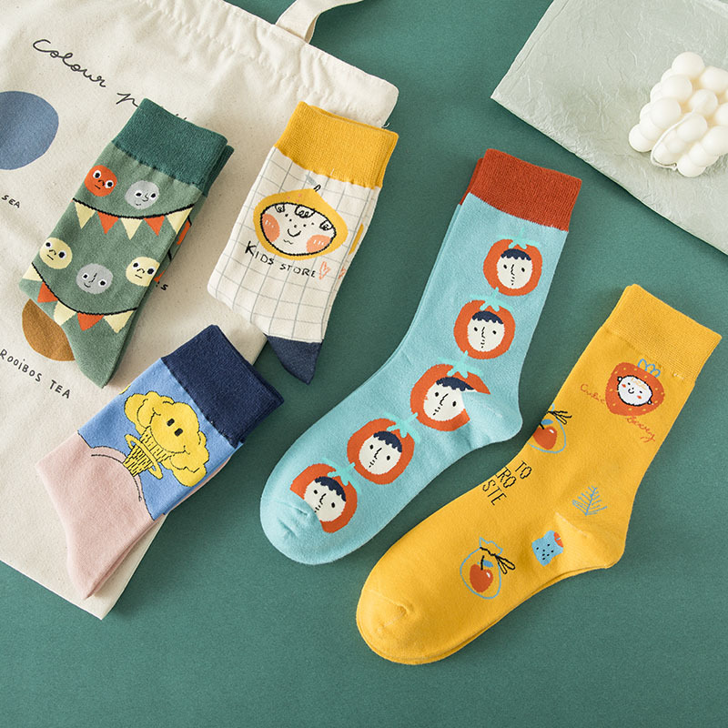 Four seasons can be worn with Fun combed cotton Woman Sox Korean version Fruit of the cylinder Sox American and American Ins Chains Teenage Cotton Socks