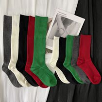 BV Green Solid Draw Bar Double Needle High Oak Gluten Pure Color Black & White JK Day Series Stocking Stocking Socks skinny little leggings