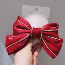 Plus drill big bow hairclip Burgundy Japanese Korean College satin Korean version of lolita spring clip hair accessories