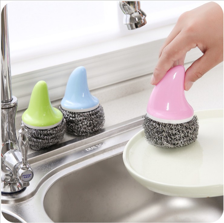 B494 creative handle wire ball cleaning ball kitchen durable washing brush with handle decontamination brush