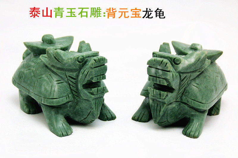 Taishan Stone Carving Dragon Turtle Pendulum Pieces Green Jade Stone Sculptures Longevity Turtle Living Room Bedroom Meta-Treasure Dragon Head Tortoise Office Home Accessories
