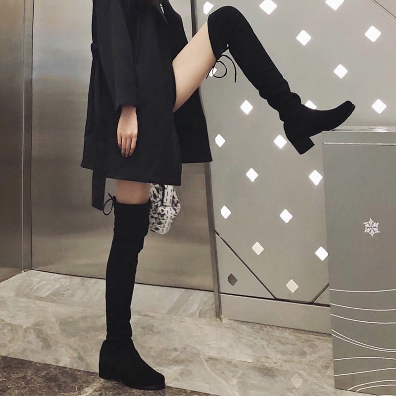 Hong Xiaoge] 5050 over-the-knee boots women's winter plus velvet stretch skinny boots over the knee boots high barrel boots sw boots