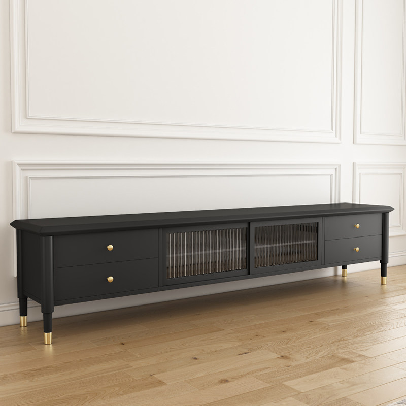 Black retro long-hong glass light luxury TV cabinet Nordic TV cabinet red solid wood tea table TV cabinet combination