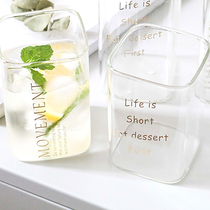 Japanese-style golden square mouth glass Milk Cup Cola Cup heat-resistant glass cereal Cup breakfast milk can be Microwave