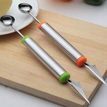 Stainless steel dual-use fruit cutting watermelon ball digging device Ice cream fruit digging spoon corrugated carving knife at both ends
