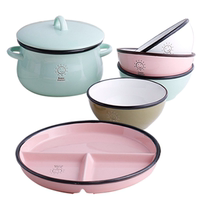  Creative porcelain small sun smiley face gift tableware Milk water cup grid childrens breakfast plate Rice salad bowl Noodle bowl