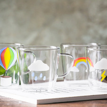 Japanese and Korean sky Glass theme rainbow hot air balloon pattern Glass Milk Cup gift Cup coffee cup