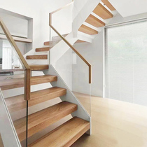 White oak red oak solid wood steel wood glass staircase customized villa duplex loft home interior staircase customized