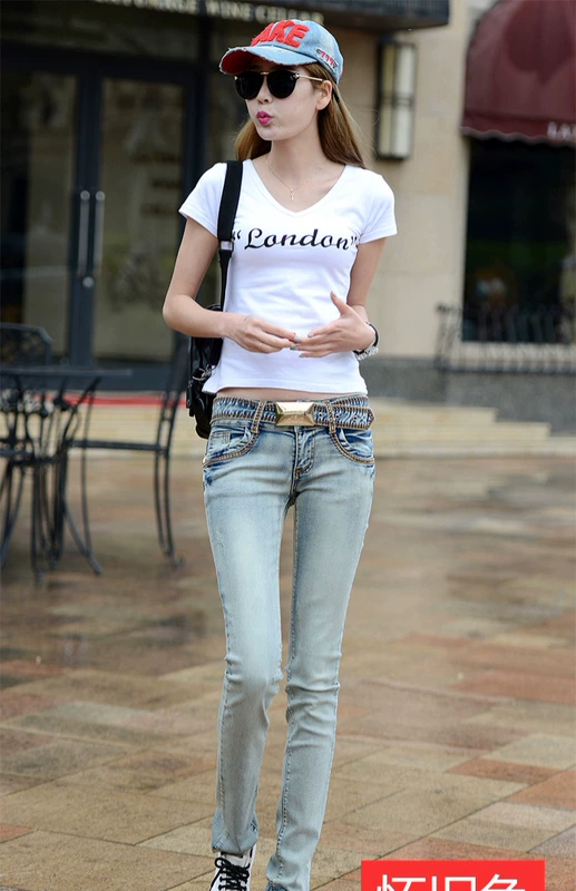Mùa xuân và mùa thu 2019 mẫu trang trí của phụ nữ quần jeans hoang dã phiên bản Hàn Quốc của quần thun mỏng chân bút chì quần học sinh - Cộng với kích thước quần áo