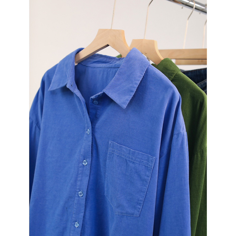 Retro Hong Kong Style Corduroy Shirt for Women, Long-Sleeved, with Lapel and Pocket Design, Casual Versatile Stylish Layering Top Retro Hong Kong Style Corduroy Shirt for Women, Long-Sleeved, with Lapel and Pocket Design, Casual Versatile Stylish Layering Top